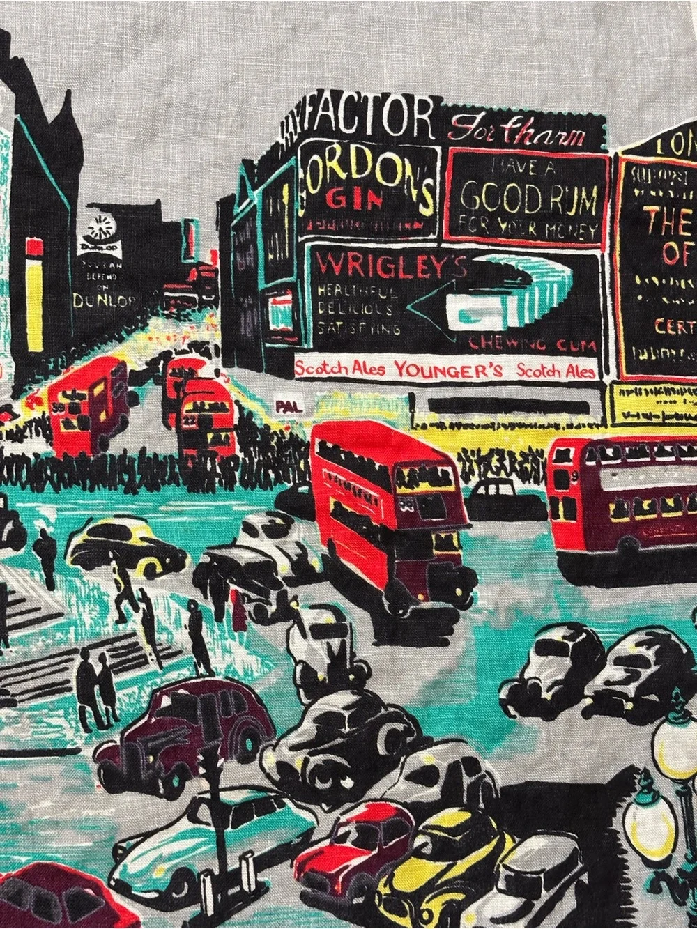 Vintage Souvenir Piccadilly Circus London Tea Towel Mid Century Street Scene